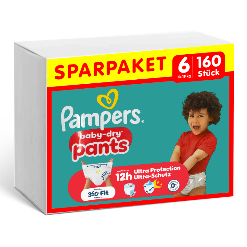 Preview: Vorderseite einer Packung Pampers Baby Dry Pants Größe 6.